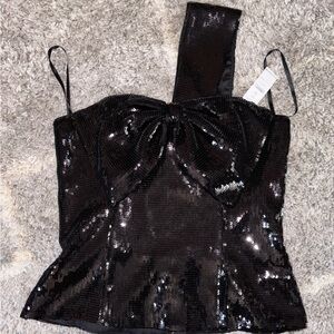 White House Black Market Black Sequin Bustier Top